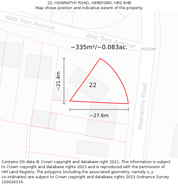 22, HOARWITHY ROAD, HEREFORD, HR2 6HB: Plot and title map