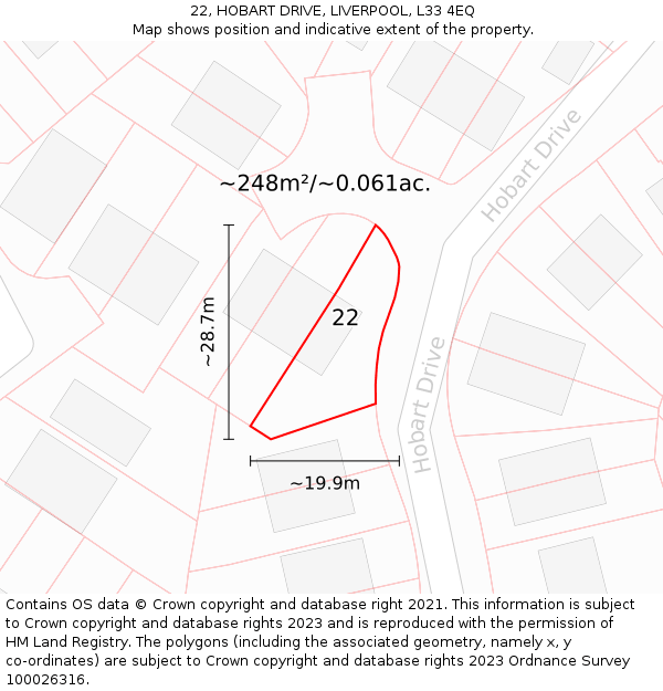 22, HOBART DRIVE, LIVERPOOL, L33 4EQ: Plot and title map