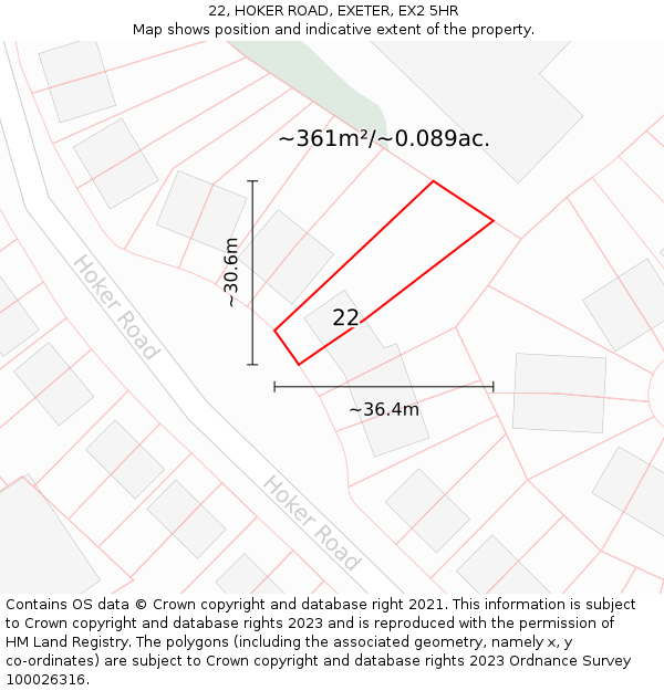 22, HOKER ROAD, EXETER, EX2 5HR: Plot and title map