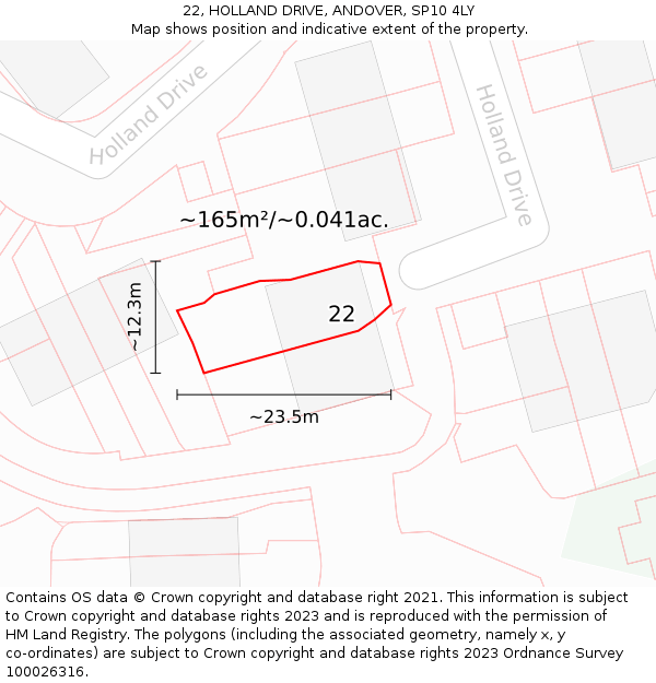 22, HOLLAND DRIVE, ANDOVER, SP10 4LY: Plot and title map