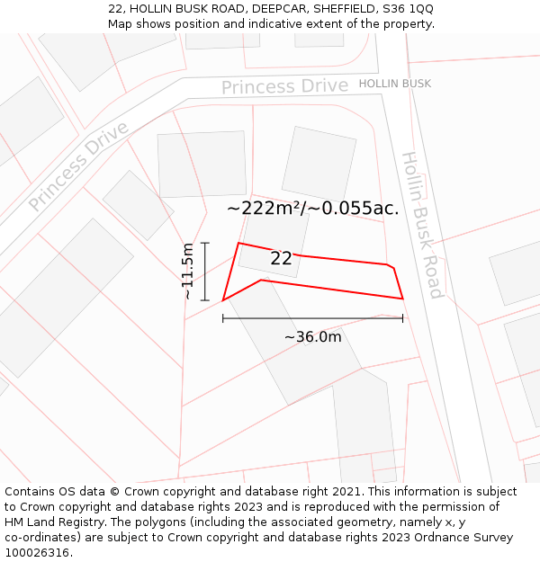 22, HOLLIN BUSK ROAD, DEEPCAR, SHEFFIELD, S36 1QQ: Plot and title map