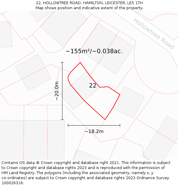 22, HOLLOWTREE ROAD, HAMILTON, LEICESTER, LE5 1TH: Plot and title map