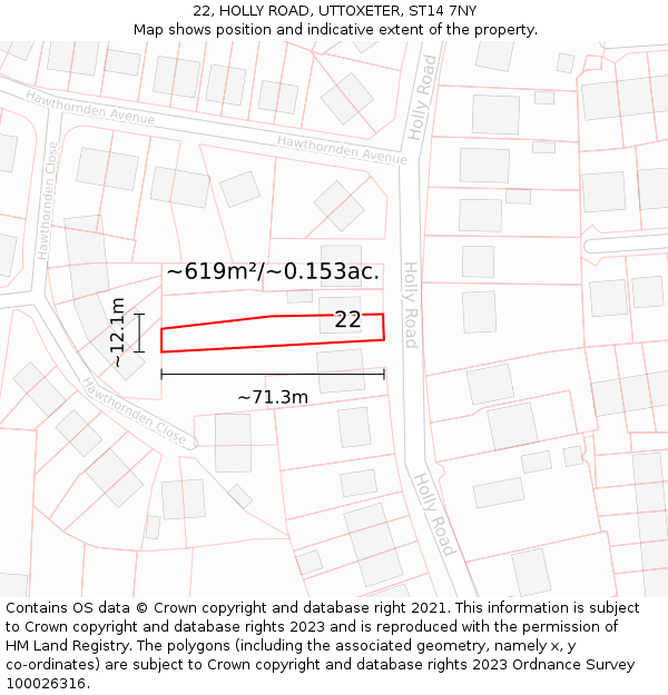 22, HOLLY ROAD, UTTOXETER, ST14 7NY: Plot and title map