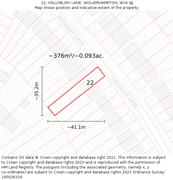 22, HOLLYBUSH LANE, WOLVERHAMPTON, WV4 4JJ: Plot and title map