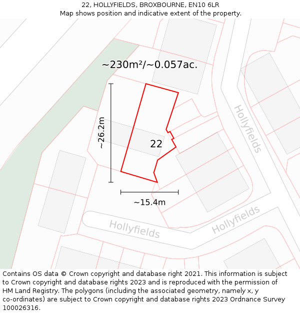 22, HOLLYFIELDS, BROXBOURNE, EN10 6LR: Plot and title map