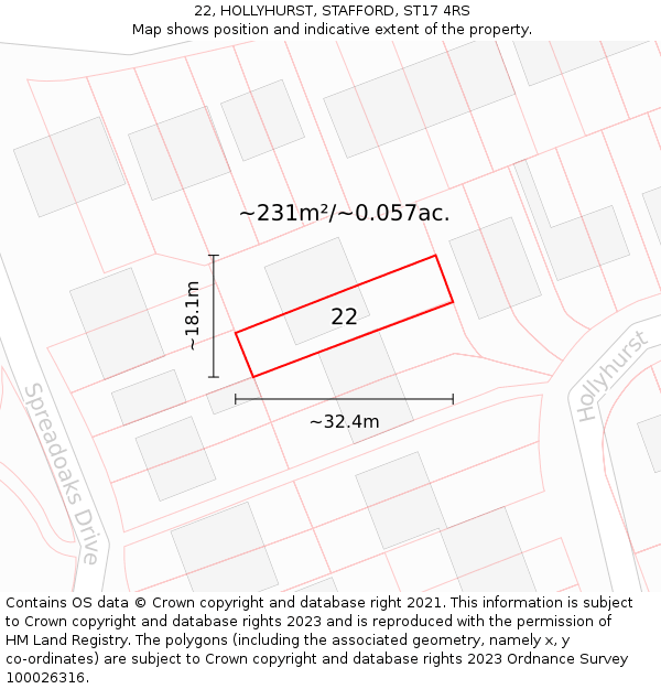 22, HOLLYHURST, STAFFORD, ST17 4RS: Plot and title map