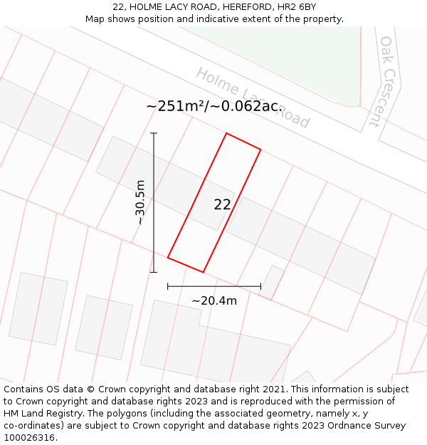 22, HOLME LACY ROAD, HEREFORD, HR2 6BY: Plot and title map