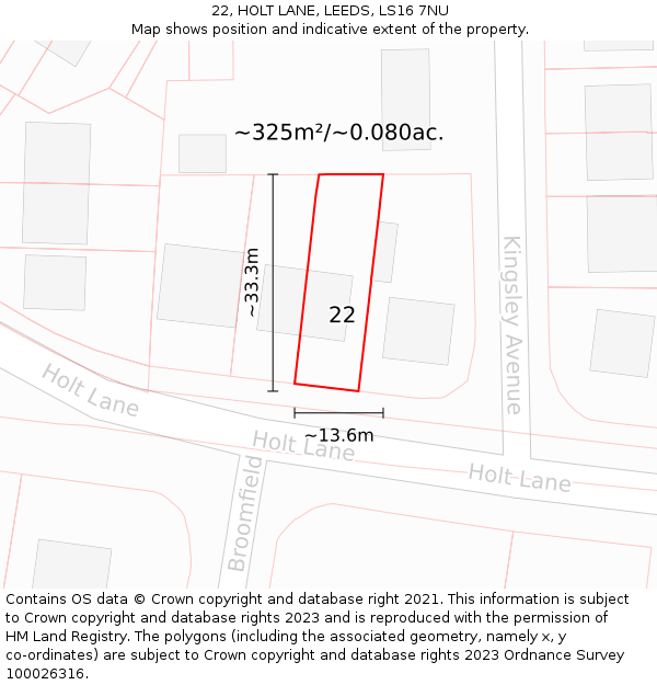 22, HOLT LANE, LEEDS, LS16 7NU: Plot and title map
