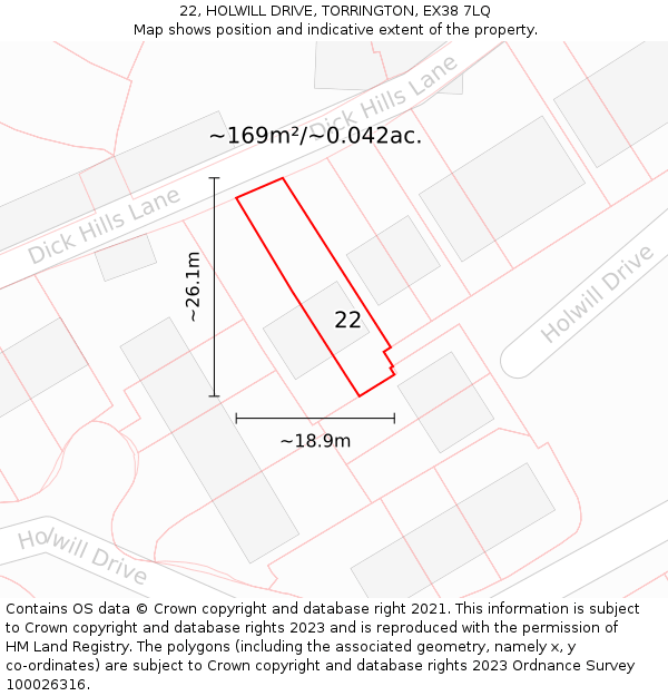 22, HOLWILL DRIVE, TORRINGTON, EX38 7LQ: Plot and title map