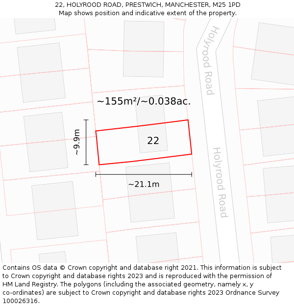 22, HOLYROOD ROAD, PRESTWICH, MANCHESTER, M25 1PD: Plot and title map