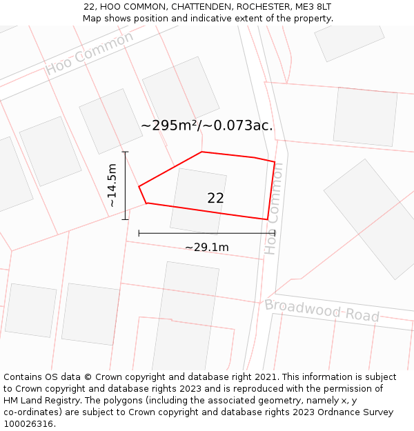 22, HOO COMMON, CHATTENDEN, ROCHESTER, ME3 8LT: Plot and title map