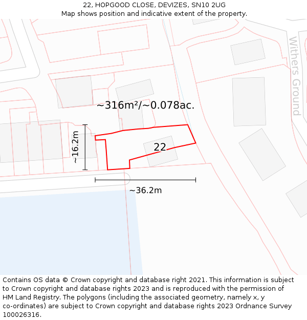 22, HOPGOOD CLOSE, DEVIZES, SN10 2UG: Plot and title map