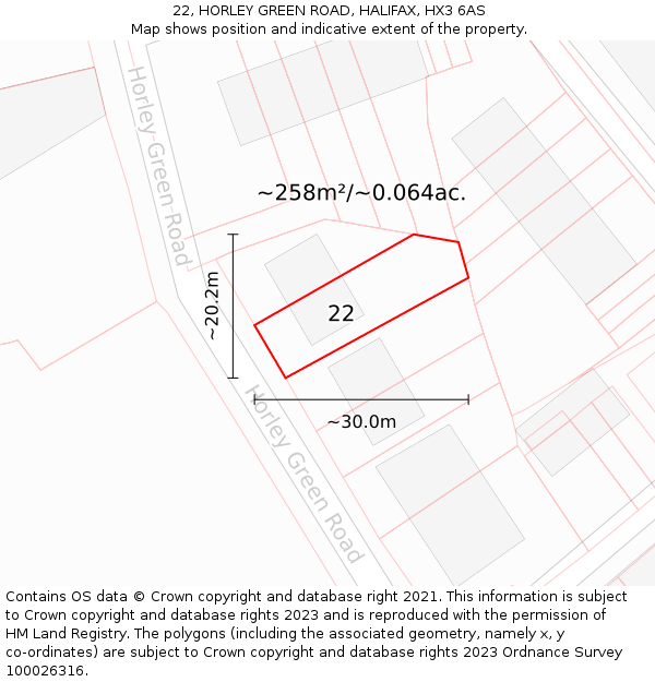 22, HORLEY GREEN ROAD, HALIFAX, HX3 6AS: Plot and title map