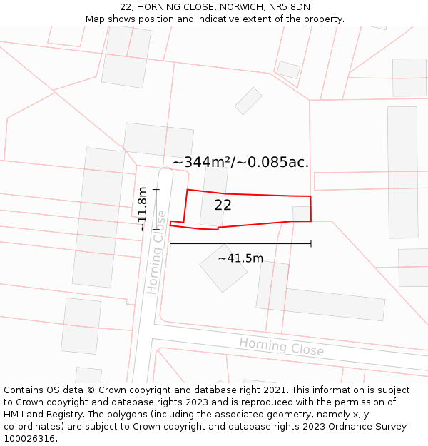 22, HORNING CLOSE, NORWICH, NR5 8DN: Plot and title map
