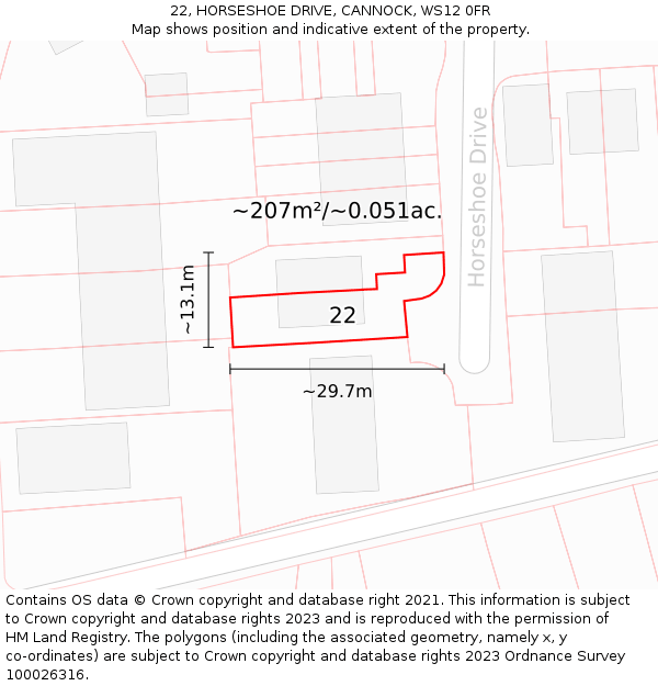 22, HORSESHOE DRIVE, CANNOCK, WS12 0FR: Plot and title map