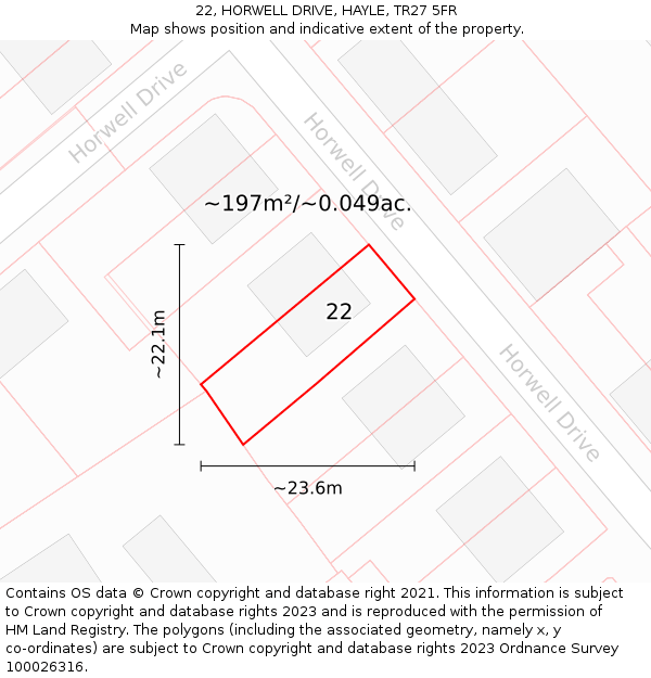 22, HORWELL DRIVE, HAYLE, TR27 5FR: Plot and title map