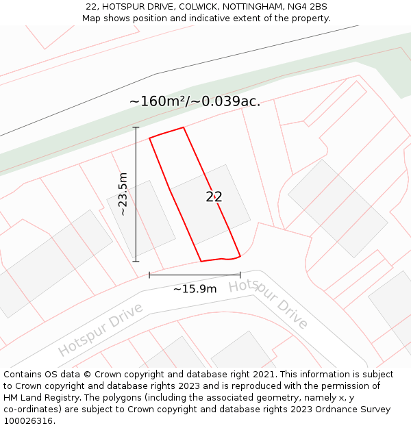 22, HOTSPUR DRIVE, COLWICK, NOTTINGHAM, NG4 2BS: Plot and title map