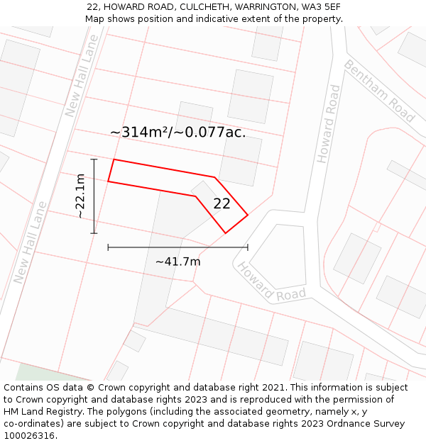 22, HOWARD ROAD, CULCHETH, WARRINGTON, WA3 5EF: Plot and title map