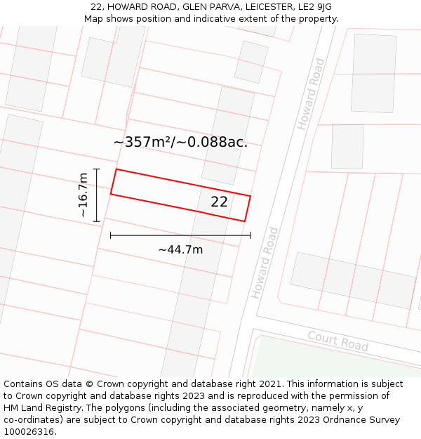 22, HOWARD ROAD, GLEN PARVA, LEICESTER, LE2 9JG: Plot and title map