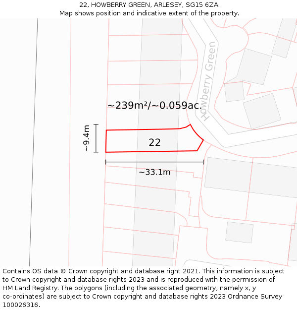 22, HOWBERRY GREEN, ARLESEY, SG15 6ZA: Plot and title map