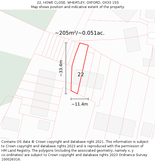 22, HOWE CLOSE, WHEATLEY, OXFORD, OX33 1SS: Plot and title map