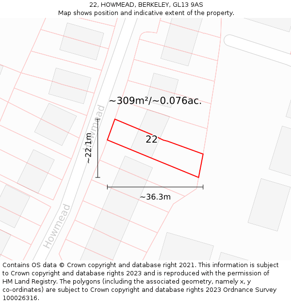 22, HOWMEAD, BERKELEY, GL13 9AS: Plot and title map