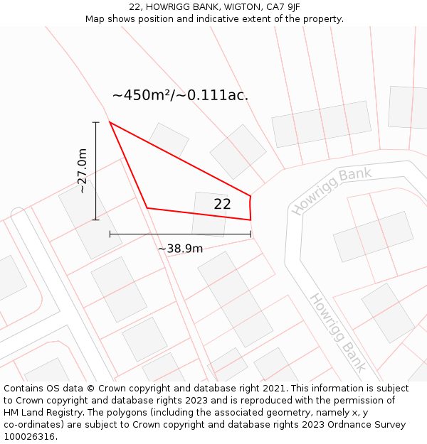 22, HOWRIGG BANK, WIGTON, CA7 9JF: Plot and title map