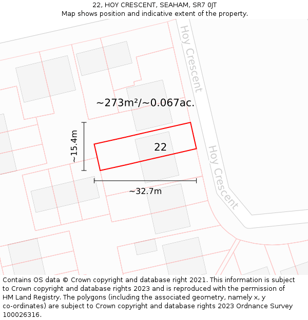 22, HOY CRESCENT, SEAHAM, SR7 0JT: Plot and title map