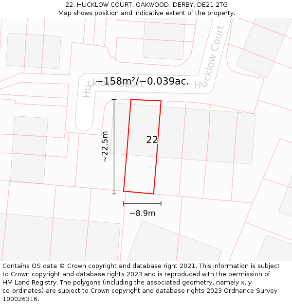 22, HUCKLOW COURT, OAKWOOD, DERBY, DE21 2TG: Plot and title map