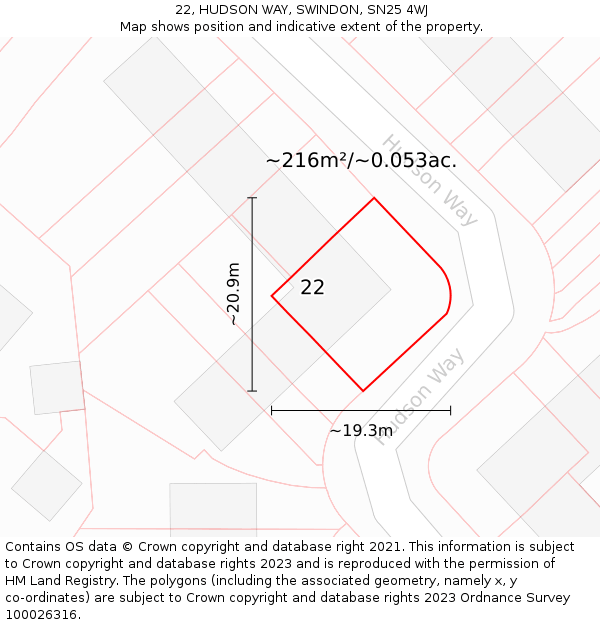 22, HUDSON WAY, SWINDON, SN25 4WJ: Plot and title map