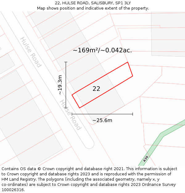22, HULSE ROAD, SALISBURY, SP1 3LY: Plot and title map