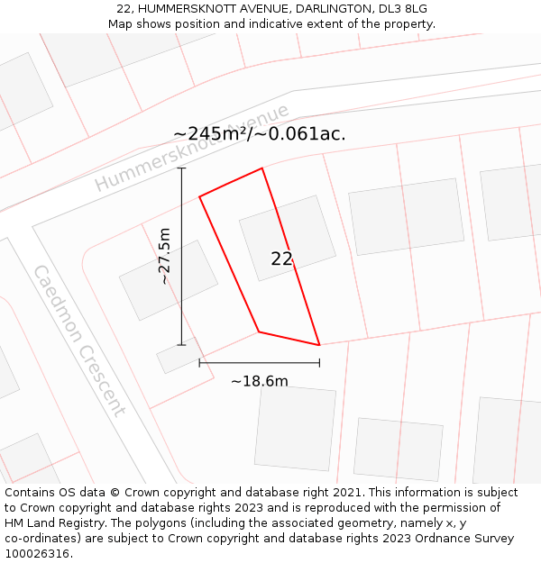 22, HUMMERSKNOTT AVENUE, DARLINGTON, DL3 8LG: Plot and title map