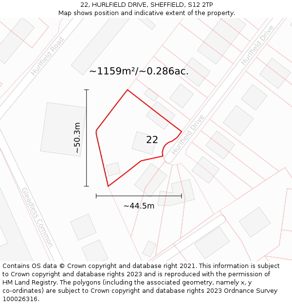 22, HURLFIELD DRIVE, SHEFFIELD, S12 2TP: Plot and title map