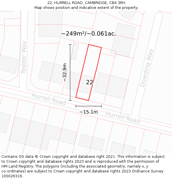 22, HURRELL ROAD, CAMBRIDGE, CB4 3RH: Plot and title map