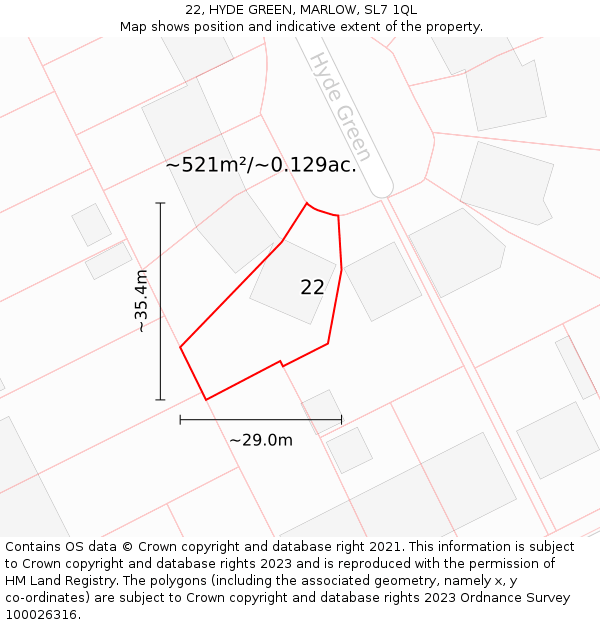 22, HYDE GREEN, MARLOW, SL7 1QL: Plot and title map
