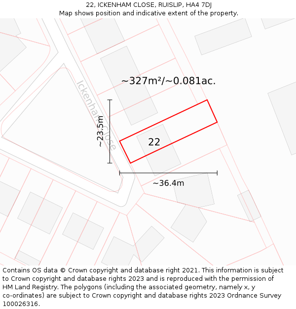 22, ICKENHAM CLOSE, RUISLIP, HA4 7DJ: Plot and title map