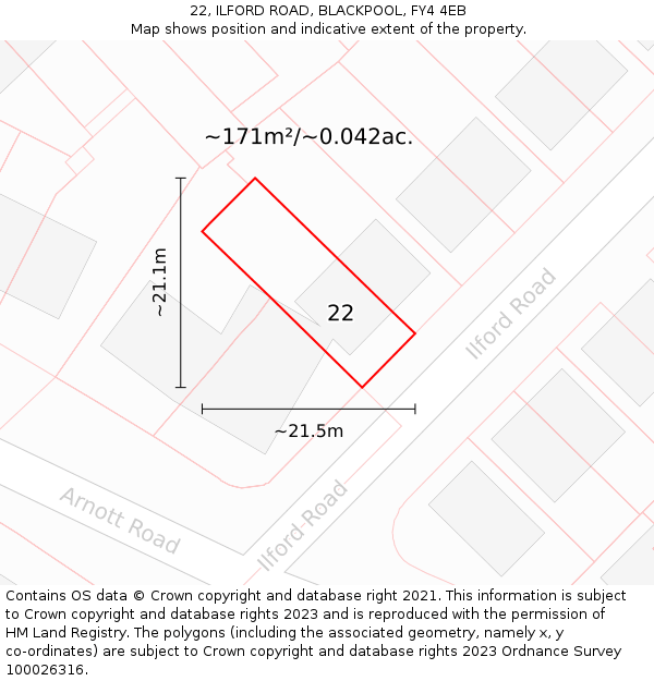 22, ILFORD ROAD, BLACKPOOL, FY4 4EB: Plot and title map