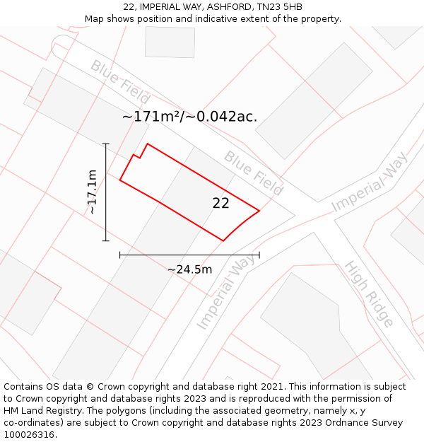 22, IMPERIAL WAY, ASHFORD, TN23 5HB: Plot and title map
