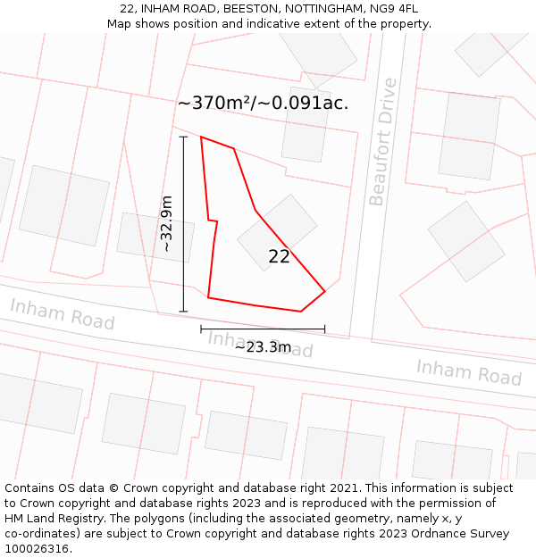 22, INHAM ROAD, BEESTON, NOTTINGHAM, NG9 4FL: Plot and title map