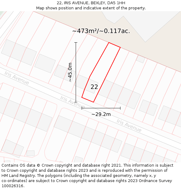 22, IRIS AVENUE, BEXLEY, DA5 1HH: Plot and title map