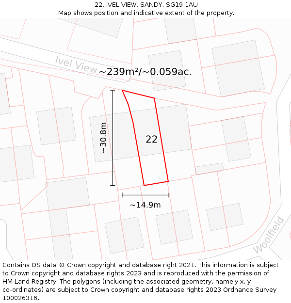 22, IVEL VIEW, SANDY, SG19 1AU: Plot and title map