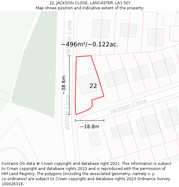 22, JACKSON CLOSE, LANCASTER, LA1 5EY: Plot and title map