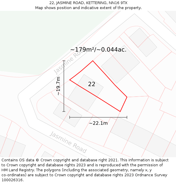 22, JASMINE ROAD, KETTERING, NN16 9TX: Plot and title map