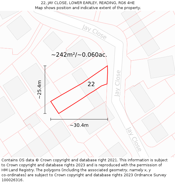 22, JAY CLOSE, LOWER EARLEY, READING, RG6 4HE: Plot and title map
