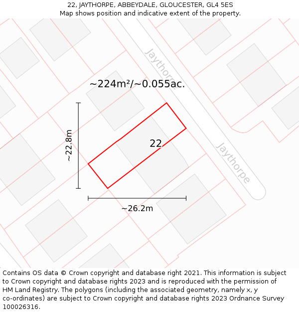 22, JAYTHORPE, ABBEYDALE, GLOUCESTER, GL4 5ES: Plot and title map