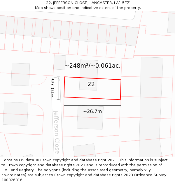 22, JEFFERSON CLOSE, LANCASTER, LA1 5EZ: Plot and title map