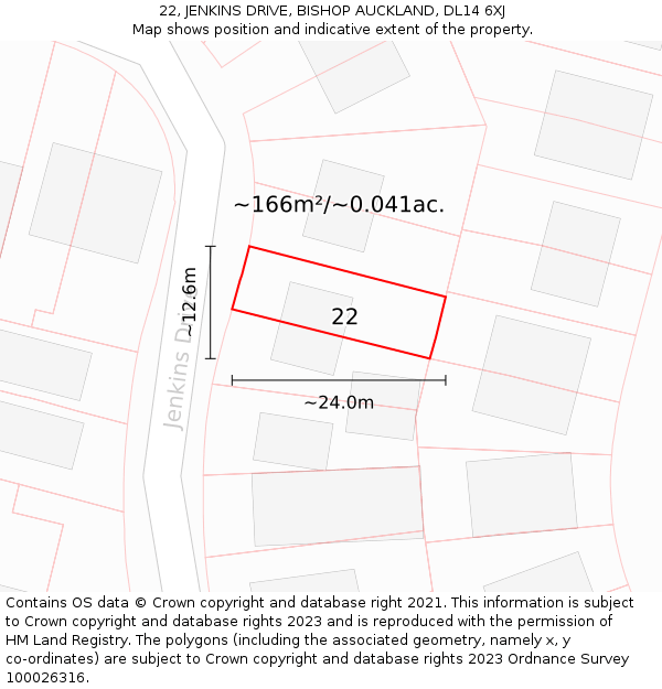 22, JENKINS DRIVE, BISHOP AUCKLAND, DL14 6XJ: Plot and title map