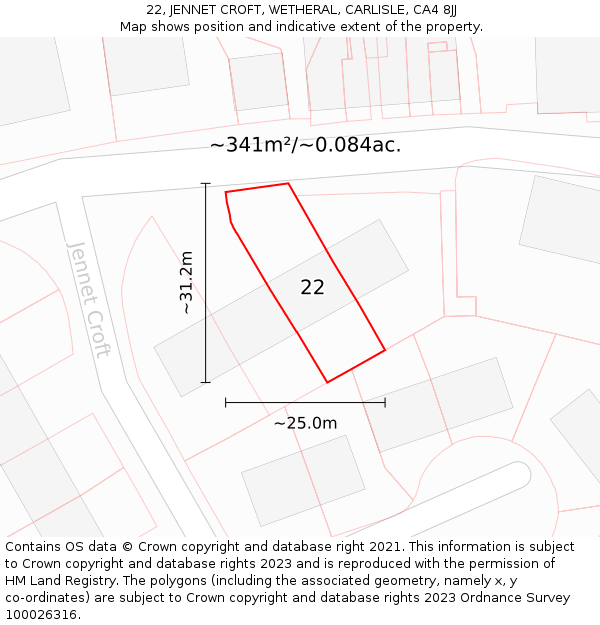 22, JENNET CROFT, WETHERAL, CARLISLE, CA4 8JJ: Plot and title map
