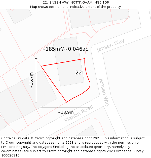 22, JENSEN WAY, NOTTINGHAM, NG5 1QP: Plot and title map