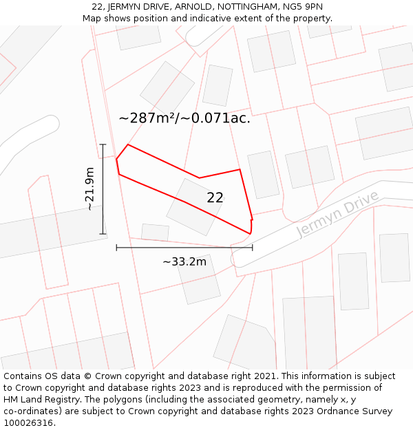 22, JERMYN DRIVE, ARNOLD, NOTTINGHAM, NG5 9PN: Plot and title map